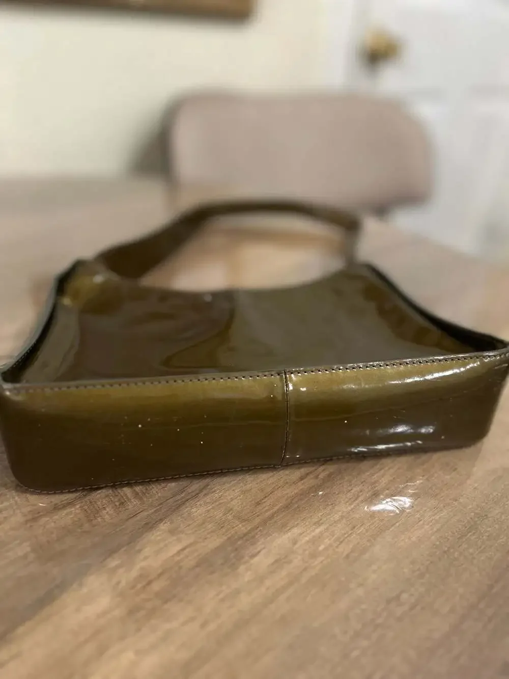 Y2K Oroton Olive Green Patent Leather Shoulder Bag